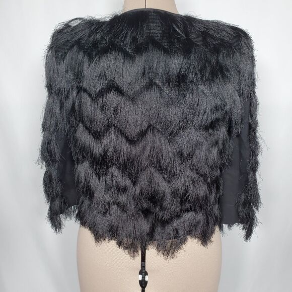 BCBG Maxazria Women's Jacket Size XS Black Fringed Jaxon Party Chevron - Picture 4 of 12